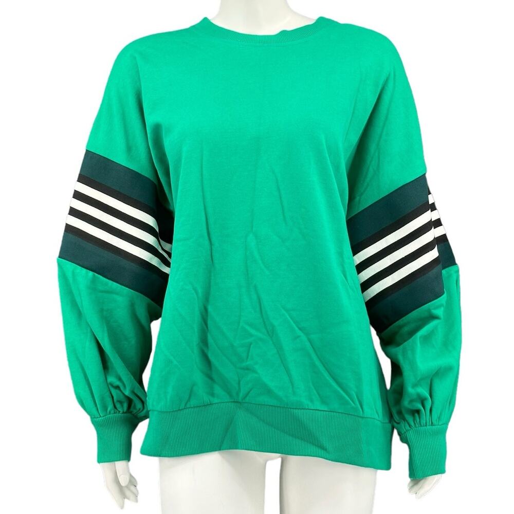 Eloquii Sweatshirt Womens 14 16 Green Stripe 100% Cotton Balloon Sleeves Preppy‎